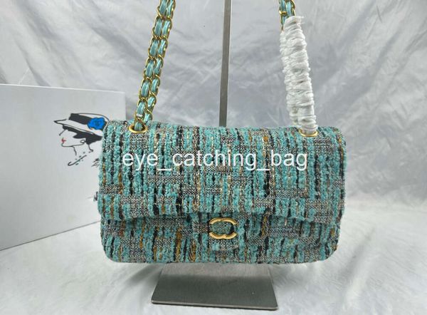 Série de lã designer tweed saco feminino corrente ombro acolchoado bolsa crossbody bolsa parisiense moda aleta clássico lã xadrez