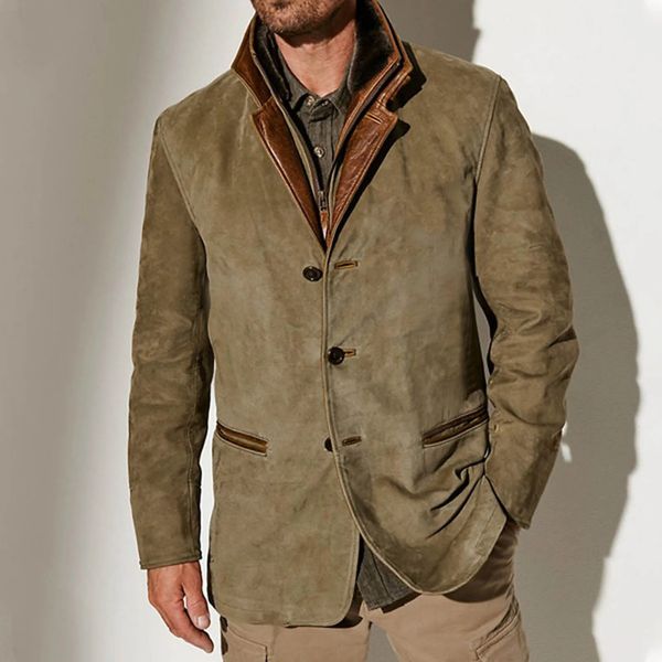 Jaqueta de lã vintage roupas masculinas outono inverno jaqueta casaco fino masculino blusão moda cáqui marrom jaqueta streetwear 240124