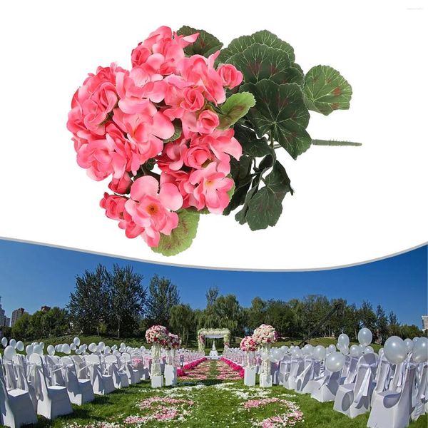 Flores decorativas artificiais 1 ramo de gerânio vermelho rosa planta flor decorações para casa acessórios de casamento