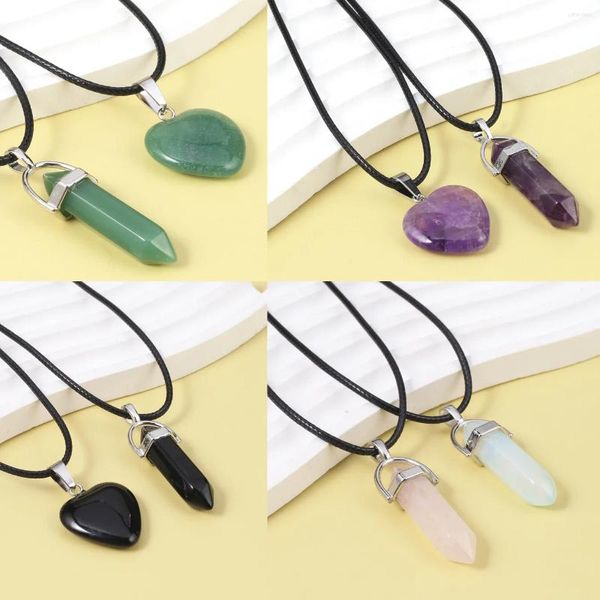 Anhänger Halsketten Naturstein Sechseckiges Prisma Herzförmige Halskette Paar Schmuck Zubehör Valentinstag Charme Reiki Heilung Geschenk