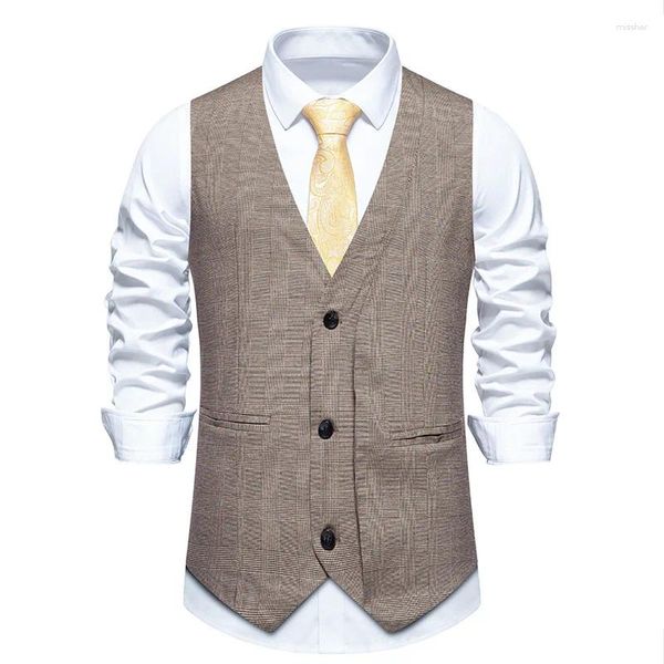 Coletes masculinos homens vintage v pescoço terno colete negócios formal houndstooth vestido xadrez colete homens festa jantar casamento baile gilet homme xxl