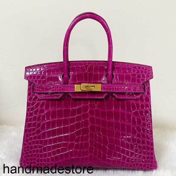 Borse firmate Platinum Bag Arabian Night Viola in pelle di coccodrillo Brillante 30 Borsa a mano cucita da donna in pelle con fibbia 25