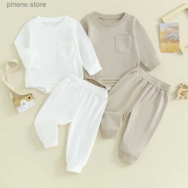 Kleidungssets Lioraitiin 0-24M Neugeborenes Baby Herbst Outfits Mädchen Junge Einfarbig Rundhalsausschnitt Übergroßes Sweatshirt Strampler Hose Kleidung Set