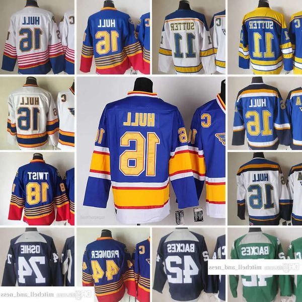 1967-1999 Filme Retro CCM Hockey Jersey Bordado 16 Brett Hull 11 Brian Sutter 18 Tony Twist 44 Chris Pronger 74 OSHIE 42 BACKES Vintag 79