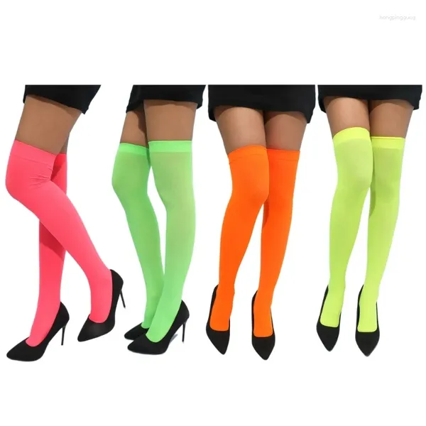 Calzini da donna L93F Calze lunghe color neon Festa serale sexy Cosplay al ginocchio alto