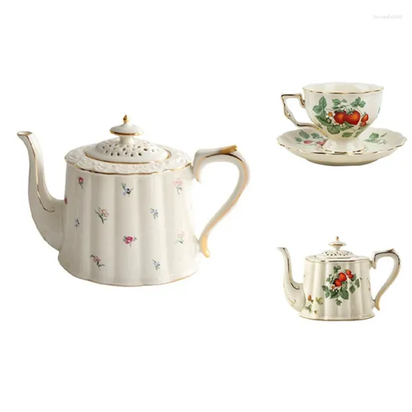 Kupa Saucers Promosyon! Fransız retro çaydanlık kahve fincan seti altın kenar tabak çiçek büyük çay fincanı İngilizce ikindi çayı