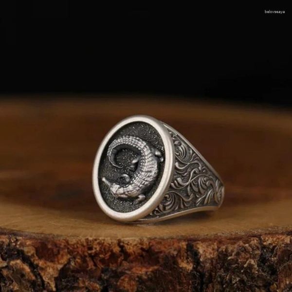 Кольца кластера, мужское кольцо в стиле панк, модное резное металлическое кольцо серебристого цвета с крокодилом для мужчин, роскошные ювелирные изделия на свадьбу и помолвку
