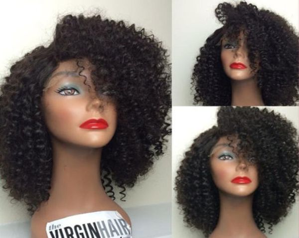 Afrikanische billigere kurze Afro-Perücke mit verworrenen Locken, reines Echthaar, leimlose Lace-Front-Perücken, Kinki-Vollschnürsenkel, für schwarze Frauen, Diva11388412