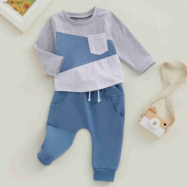 Kleidungssets Herbst Lässige Neue Baby Jungen Outfits Kontrastfarbe Langarm Sweatshirt Tops Elastische Hosen 2PCS Kinder Anzug Für Kleinkind Kleidung Set