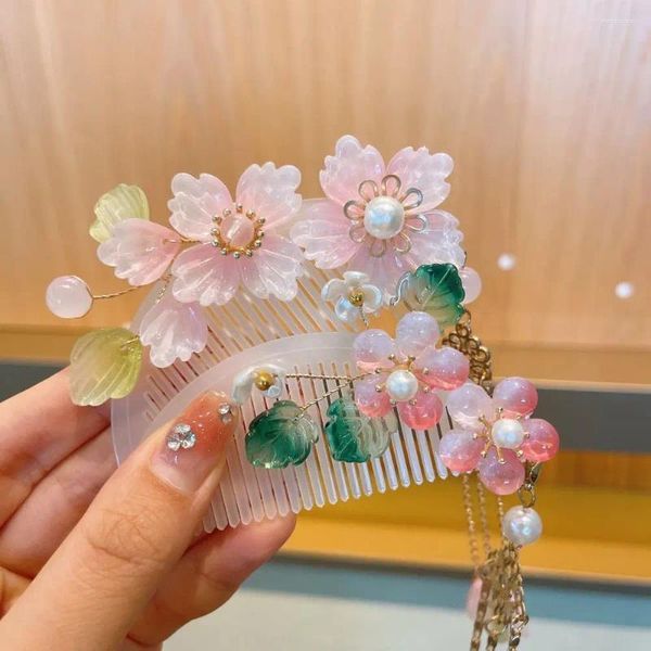 Acessórios de cabelo Antigo Headwear Tassel Sticks Flor Crianças Hairpin Hanfu Pente Estilo Chinês