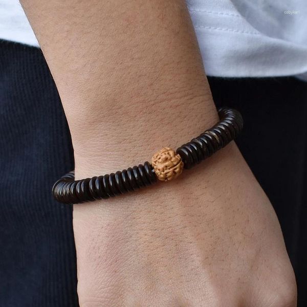 Bracciale con perline di conchiglia di cocco naturale per donna Uomo Buddista tibetano corda elastica intrecciata a mano regalo di gioielli portafortuna in legno