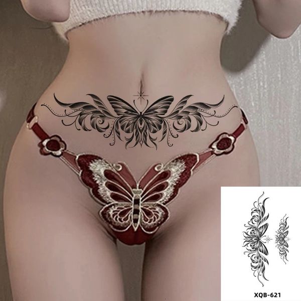 Tatuagem de cintura à prova d'água para mulheres borboletas menina falsa temporária sexy peito barriga feminina adesivo capa cicatriz arte corporal 3d 240122