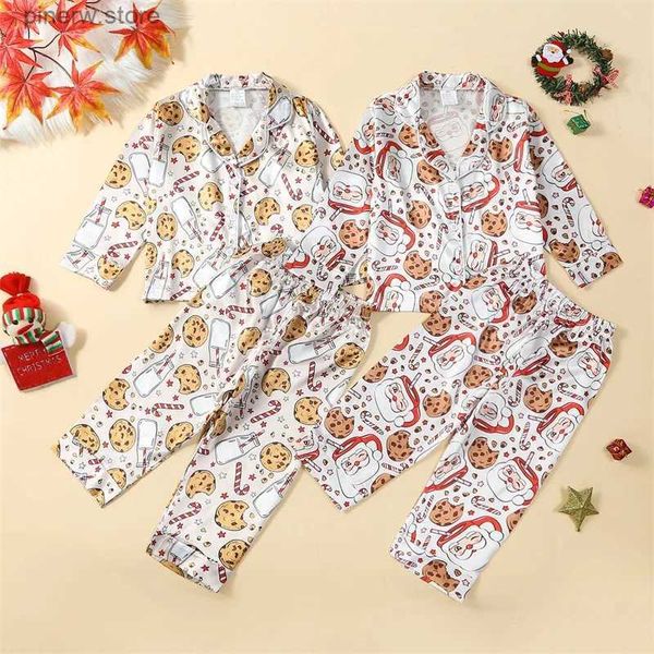 Set di abbigliamento Lioraitiin 1-7Y Pigiama natalizio per bambini Set Top a maniche lunghe con stampa di biscotti di Babbo Natale e pantaloni Pigiami