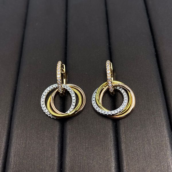 Ciondoli per orecchini Trinity per donna con perno designer diamante Placcato in oro 18 carati T0P qualità lusso stile classico designer di marca regali premium con scatola 011