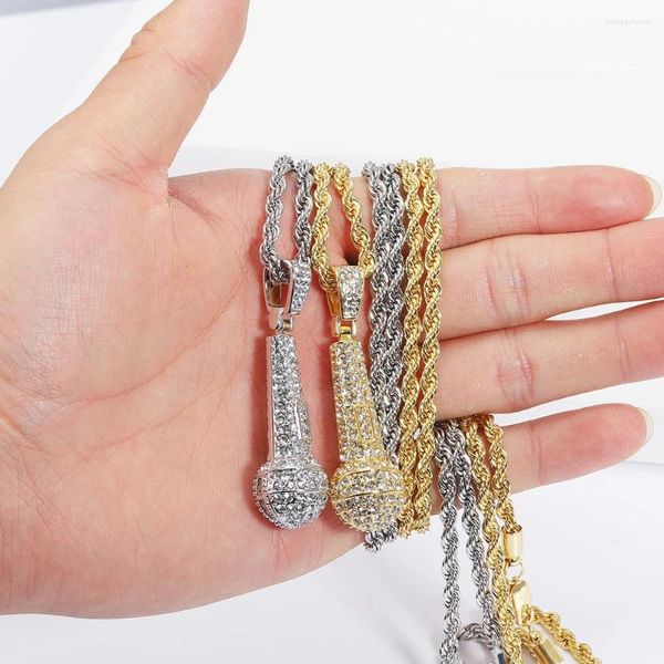 Ожерелья с подвесками Iced Out, ожерелье с микрофоном и 4 мм веревочной цепочкой, колье в стиле хип-хоп, ювелирные изделия для мужчин и женщин
