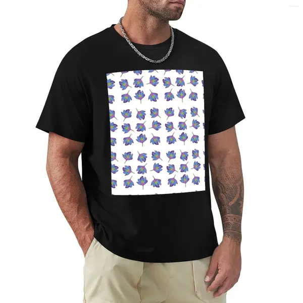Polo da uomo T-shirt con fiori blu e viola acquerello senza sfondo T-shirt personalizzate Camicia da uomo tinta unita bianca