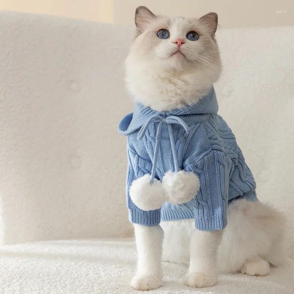 Trajes de gato roupas com capuz camisola quente inverno pet gatos moda roupas casacos macio com capuz suprimentos atacado