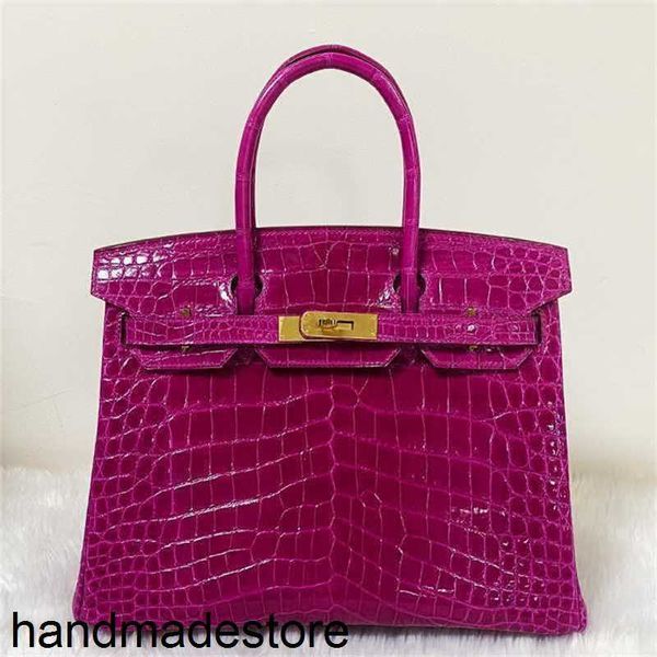 Borsa a mano in platino firmata Arabian Night Borsa in pelle di coccodrillo viola brillante 30 fibbia da donna cucita 25