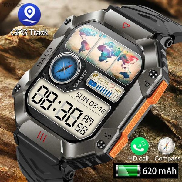 Умные часы Новые военные умные часы для мужчин GPS-трекер 620 мАч Аккумулятор Сверхдлинный режим ожидания Компас Bluetooth-вызов Спорт на открытом воздухе Smartwatch YQ240125