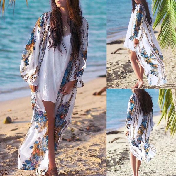 Ethnische Kleidung Mode Damen Damen Casual Print Böhmen Sommer Strand Lange Bluse Strickjacke