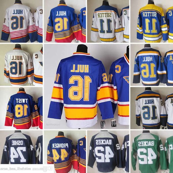 1980 Film Vintage Hokey 16 Brett Hull Formaları CCM Nakış 11 Brian Sutter 18 Tony Twist 44 Chris Pronger 74 Oshie 42 Backes Jersey 1 28