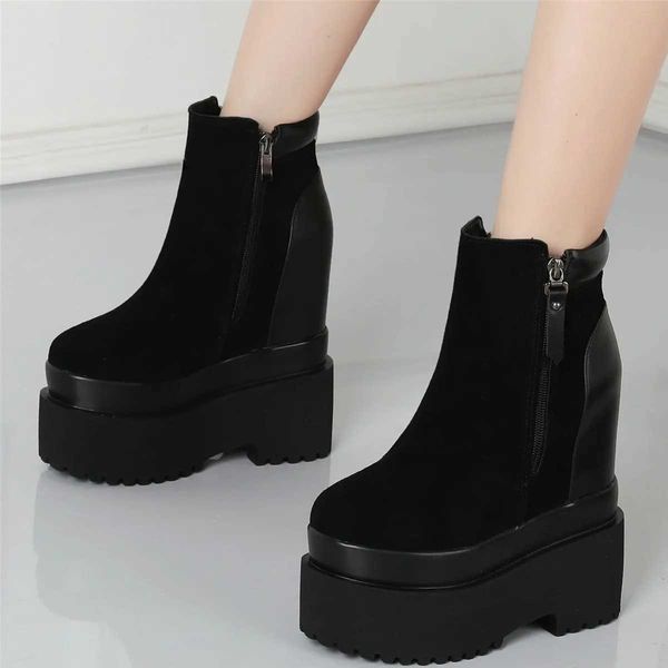 Sapatos de vestido Inverno Quente Punk Creepers Mulheres Couro Genuíno Salto Alto Plataforma Bombas Feminino Alto Top Redondo Toe Moda Sapatilhas Casuais ShoesL231228