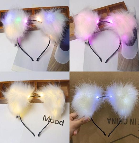 Accessori per capelli 1PC Light Up Glowing Cat Ear Fascia Orecchie di peluche Carino Copricapo Stile coreano Hairband Girls Party Cosplay Accessor6215136