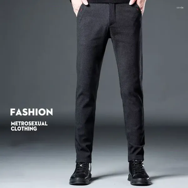 Мужские брюки DIHOPE, зимние потертые ткани, повседневные, деловые, модные, облегающие, эластичные, толстые, серые, синие, черные, хлопковые брюки, мужские