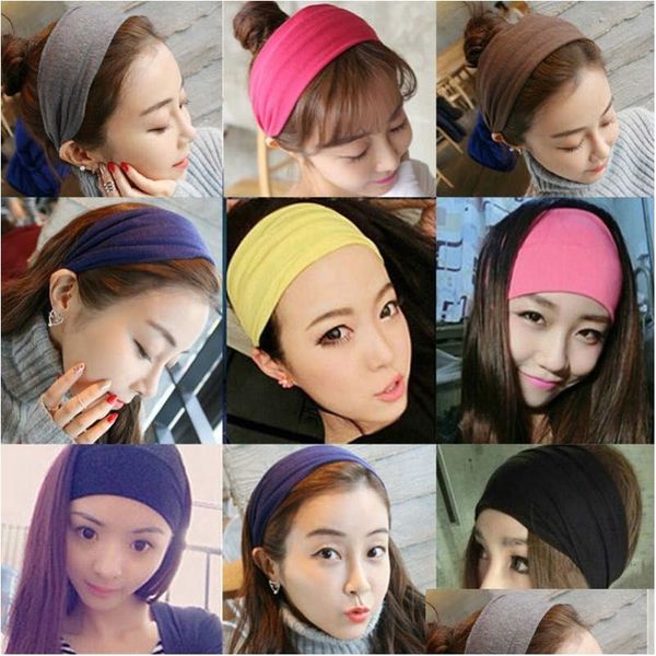 Headbands Pure Color Sport Headband Elástico Algodão Largo Hairband 14 Cores Design Simples Cabeça Envoltório Atacado Melody2041 Gota Entrega Dhwtu