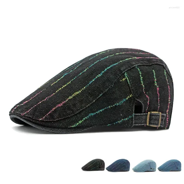 Berets Primavera Verão Mulheres Cap Color Line Denim Boina Homens Britânico Retro Gatsby Pintores Chapéus Driver Ivy Hat Flat Caps