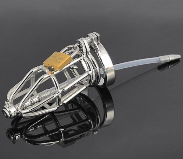 Nuovo doppio cockring Cinture maschili Tubo in silicone Sounding Catetere uretrale Dispositivi per gabbie per galli in acciaio inossidabile8589319
