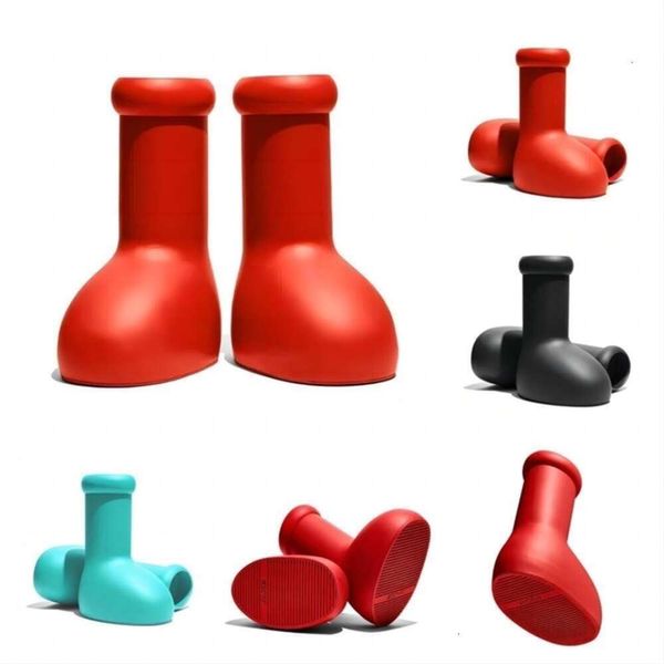 MSCHF Big Red Boots 2023 Astro Boy ve Girls Boots Karikatür Yağmur Yağmur Kalın Alt Slip Slip Slip Slip Slip Lastik Platform Bootie Boyutu 35-48 Kutu