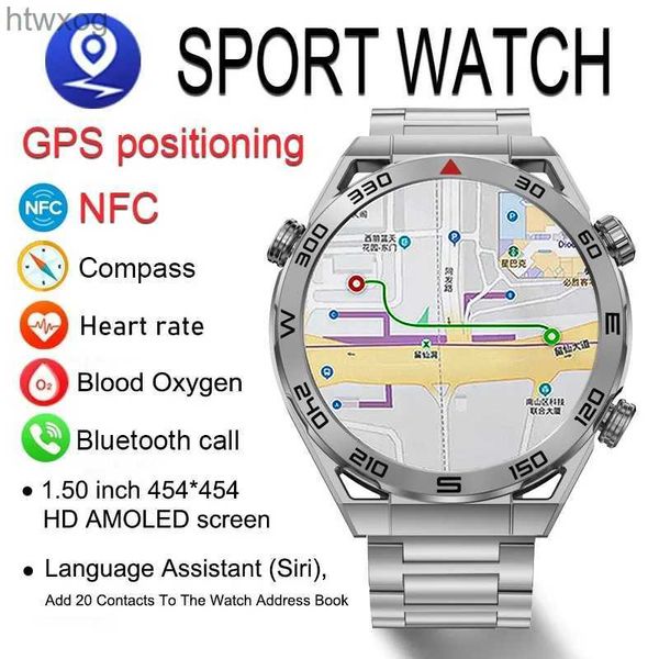 Умные часы Новые умные часы NFC для мужчин GPS трек 454*454 HD AMOLED экран компас сердечного ритма BT вызов IP68 водонепроницаемые умные часы для YQ240125