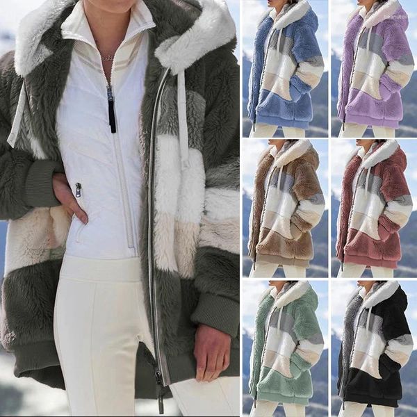 Damen-Strickjacke, Wintermantel, warm, dick, mit Kapuze, Damenmantel, Übergröße, langer Mantel, lässig, Fleece, Kunstpelz, kalte Oberbekleidung