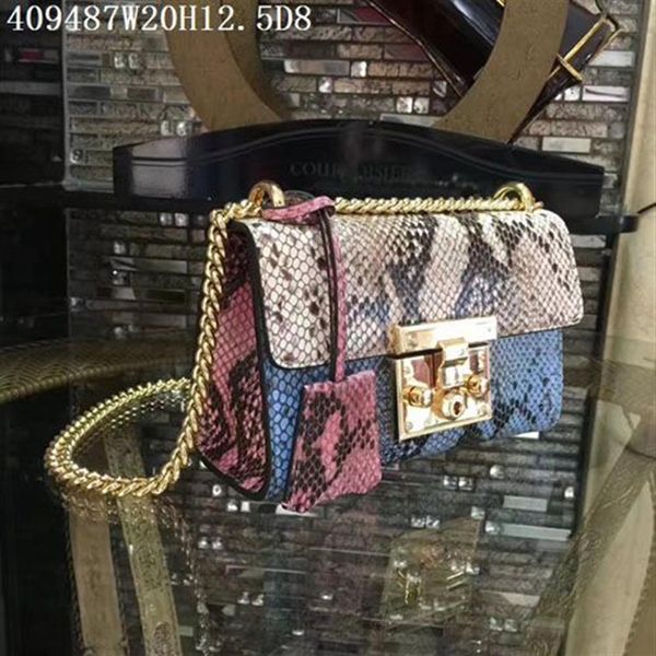 Europe&American leather Cross body Women block colors serpentine 20cm small shoulder bags Original leather and hardware matched ac3034