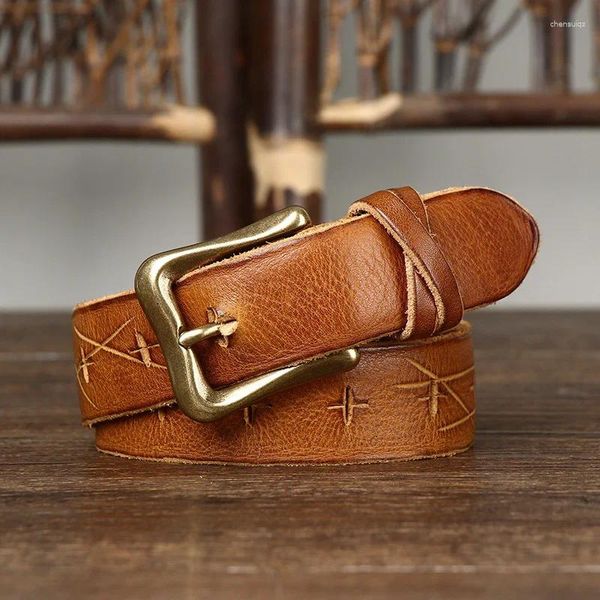 Kemerler 3cm Unisex Yüksek Kaliteli Orijinal Deri Kemer Tasarımcısı Pirinç Toka İnek Direktörü Vintage Strap Erkek ve Kadınlar İçin Erkek Kot pantolon