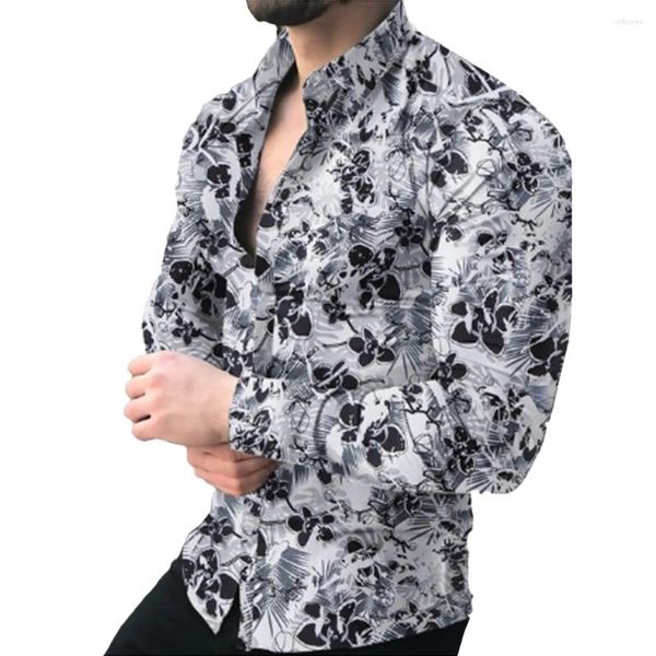 Camicie casual da uomo Camicia elegante con stampa barocca per uomini fitness Elegante manica lunga abbottonata per feste ed eventi