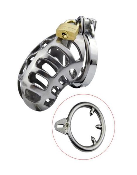 Nuovo dispositivo maschile Cintura in acciaio inossidabile con gabbia per gallo di grandi dimensioni con anello per pene anti-off giocattoli adulti del sesso per gli uomini6877177