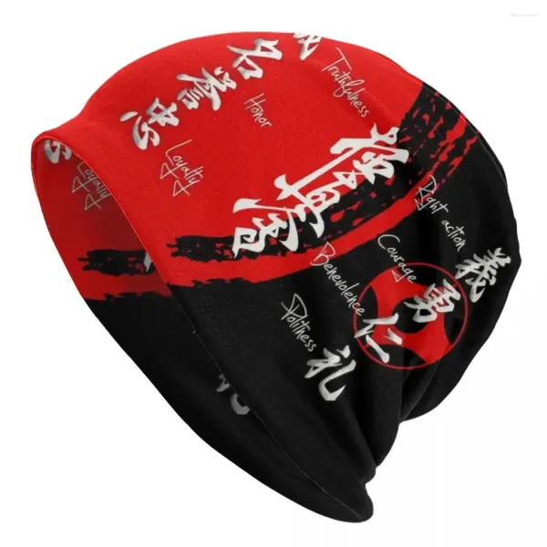 Berets Kyokushin Karate Bushido Werte Skullies Beanies Caps Hip Hop Winter Warme Strickmütze Erwachsene Unisex Kampfsport Motorhaube Hüte