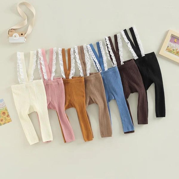 Calças nascidas crianças algodão suspender meia-calça primavera outono renda guarnição casual doce bebê meninas macacão de cintura alta leggings/calças