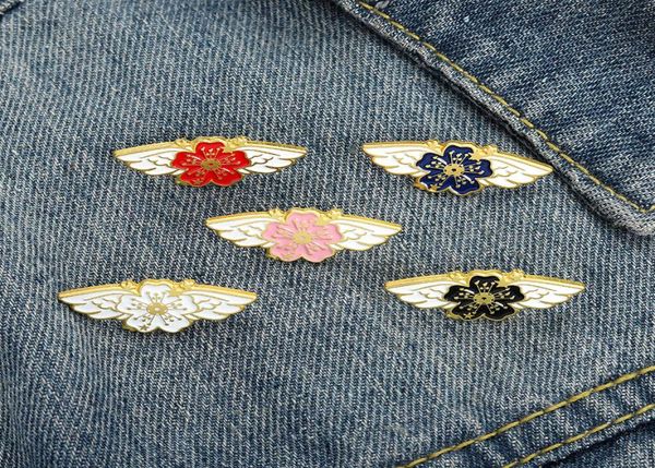 Engelsflügel Sakura Emaille Pins Kirschblüten Broschen Revers Abzeichen Tasche Cartoon Blumen Künstlerisches Design Brosche Pin Whole5779874