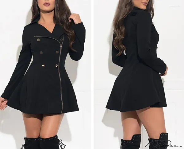 Mulheres Trench Coats Mulheres Curto Sexy Slim Zipper Dupla Breasted Primavera Jaquetas Finas Preto Lapela Sólida Elegante Coreano Na Moda