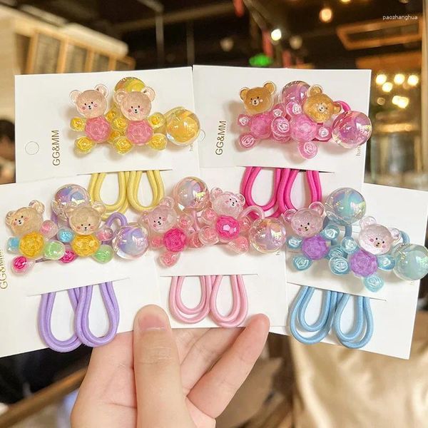 Acessórios de cabelo 2 pçs graffiti urso meninas crianças lindas faixas elásticas princesa crianças gravatas bebê headwear