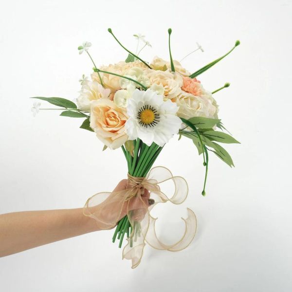 Fiori decorativi Pacchetto materiale fiore di seta artificiale / Bouquet da sposa finto beige Set combinato per bouquet floreali fai da te