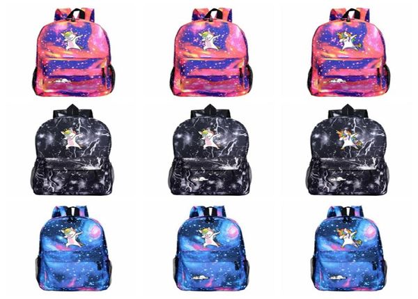 Unicórnio dos desenhos animados mochila galáxia impressão ombros crianças saco de escola viagem acampamento mochila alta capacidade 32 estilos hha4854991852