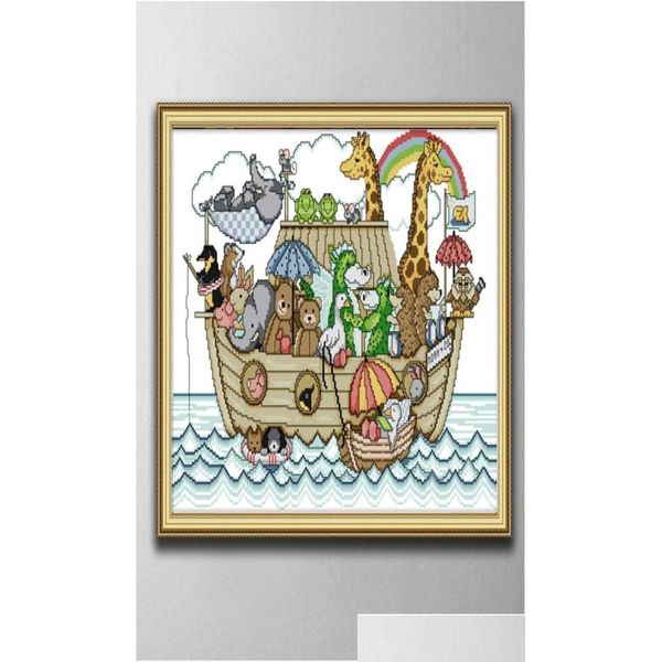 Ferramentas de artesanato Noah039S Ark 2 Handmade Cross Stitch Bordado Conjuntos de bordados contados Impressão em tela DMC 14Ct 11Ct Home Deco Homefavor Dhsdf