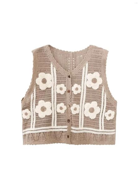 Damenwesten Damen S Böhmischer Blumendruck Ärmellose V-Ausschnitt Strickknopfweste Sommer Lässige Häkel-Tanktop-Weste Streetwear