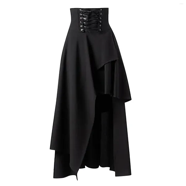 Röcke Vintage Damen Steampunk Gothic Lace-Up Mittelalterrock Schwarz Fee Viktorianisch Asymmetrisch Kostüm Performance Kleidung