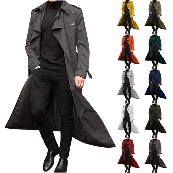 Мужской осенне-зимний длинный плащ, двубортное пальто, свободная куртка с поясом, пуховое пальто, мужская куртка-анорак 240122
