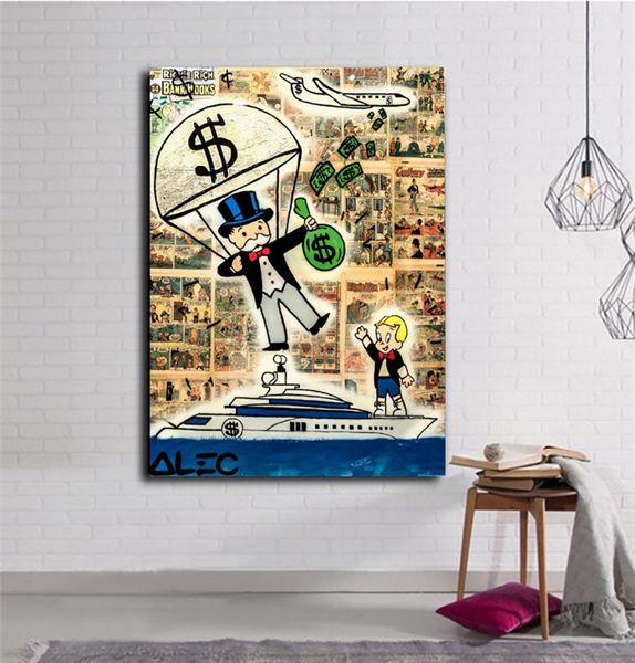 Alec Monopoli Paracadute Gettare Soldi Richie Su Yacht Street Art Graffiti Tela Pittura Poster Stampe Immagine Per Soggiorno Po7617658